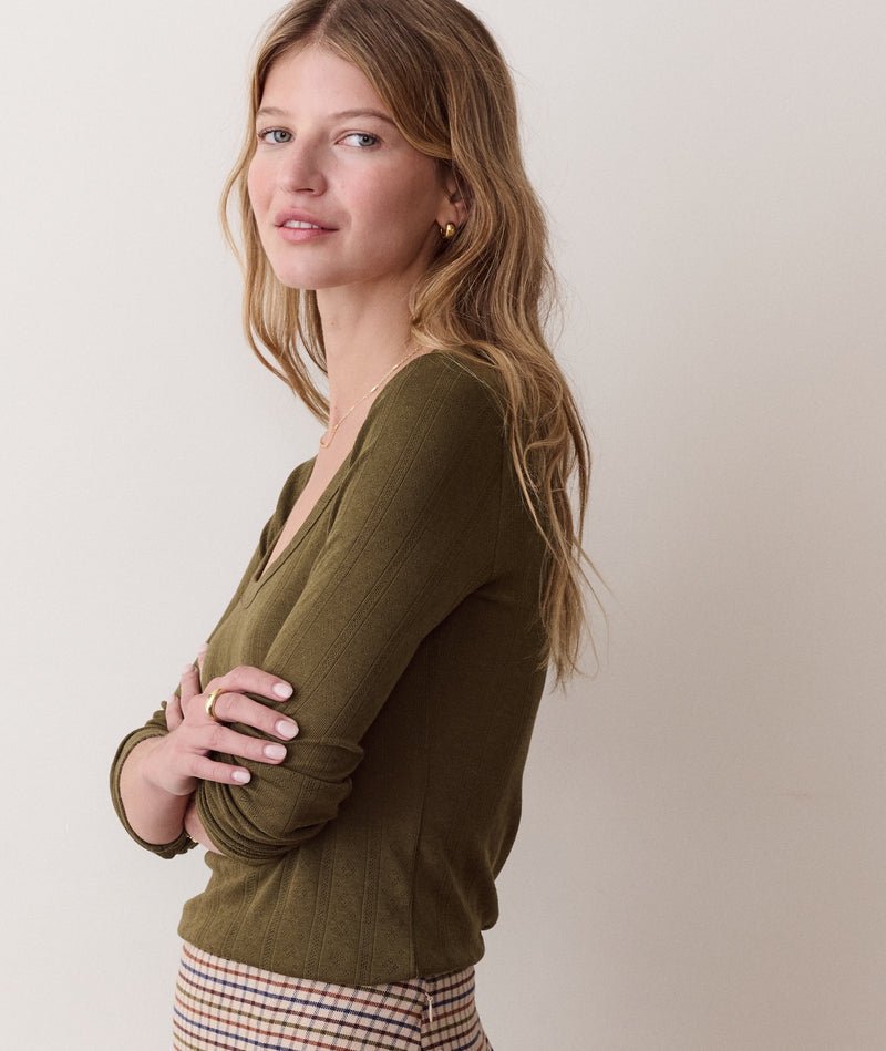 Lexi Pointelle Long Sleeve Scoop Tee