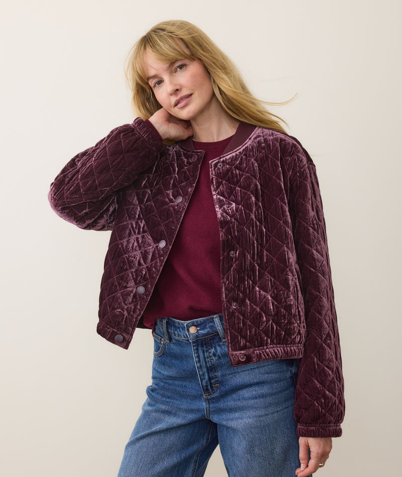 Anita Velvet Quilted Bomber